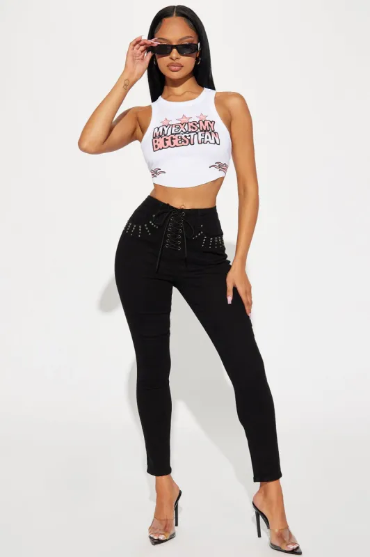 Name In Lights Studded Stretch Skinny Jeans - Black sold by Fashion Nova