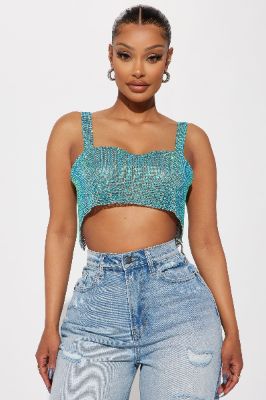 Let's Go Party Rhinestone Top - SkyBlue sold by Fashion Nova