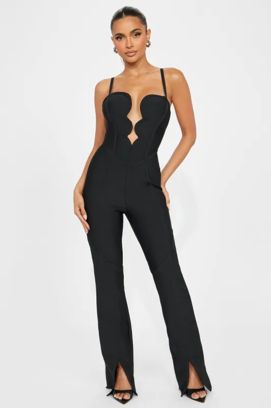Taking Notice Bandage Jumpsuit - Black sold by Fashion Nova