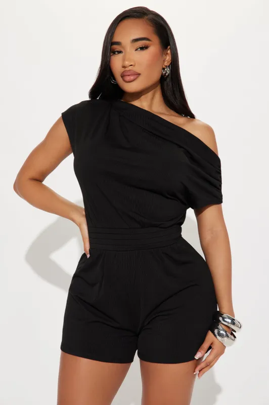 Unknown Places Romper - Black sold by Fashion Nova