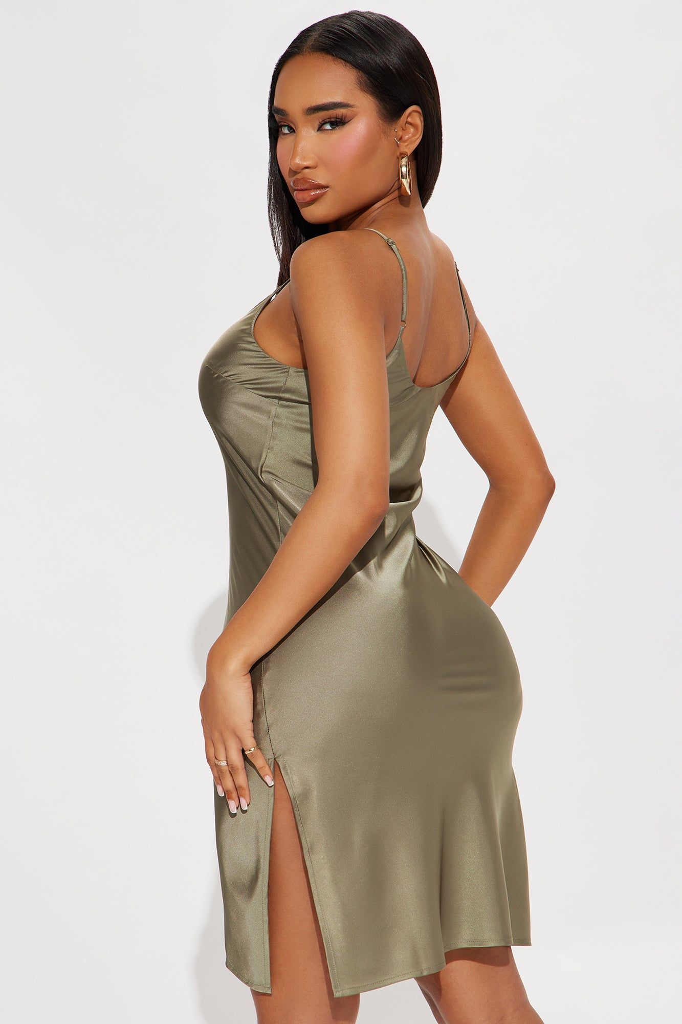Satin Cami Midi Dress - Olive sold by Fashion Nova product image thumbnail 3