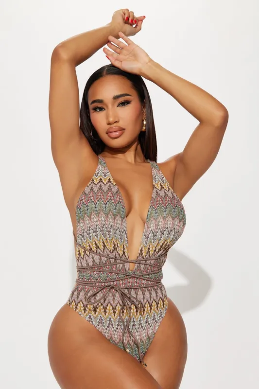 Salt Water Heart 1 Piece Swimsuit - Brown/combo sold by Fashion Nova