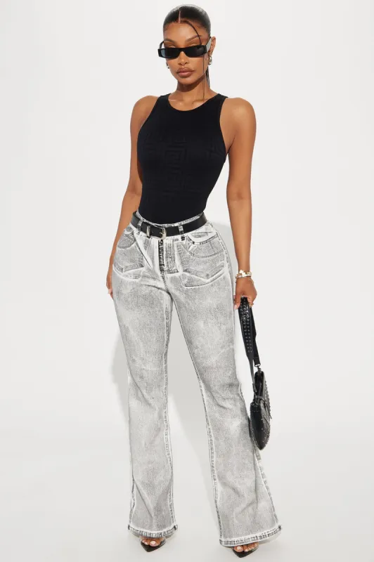 Staying Put Flare Pant - White/combo sold by Fashion Nova