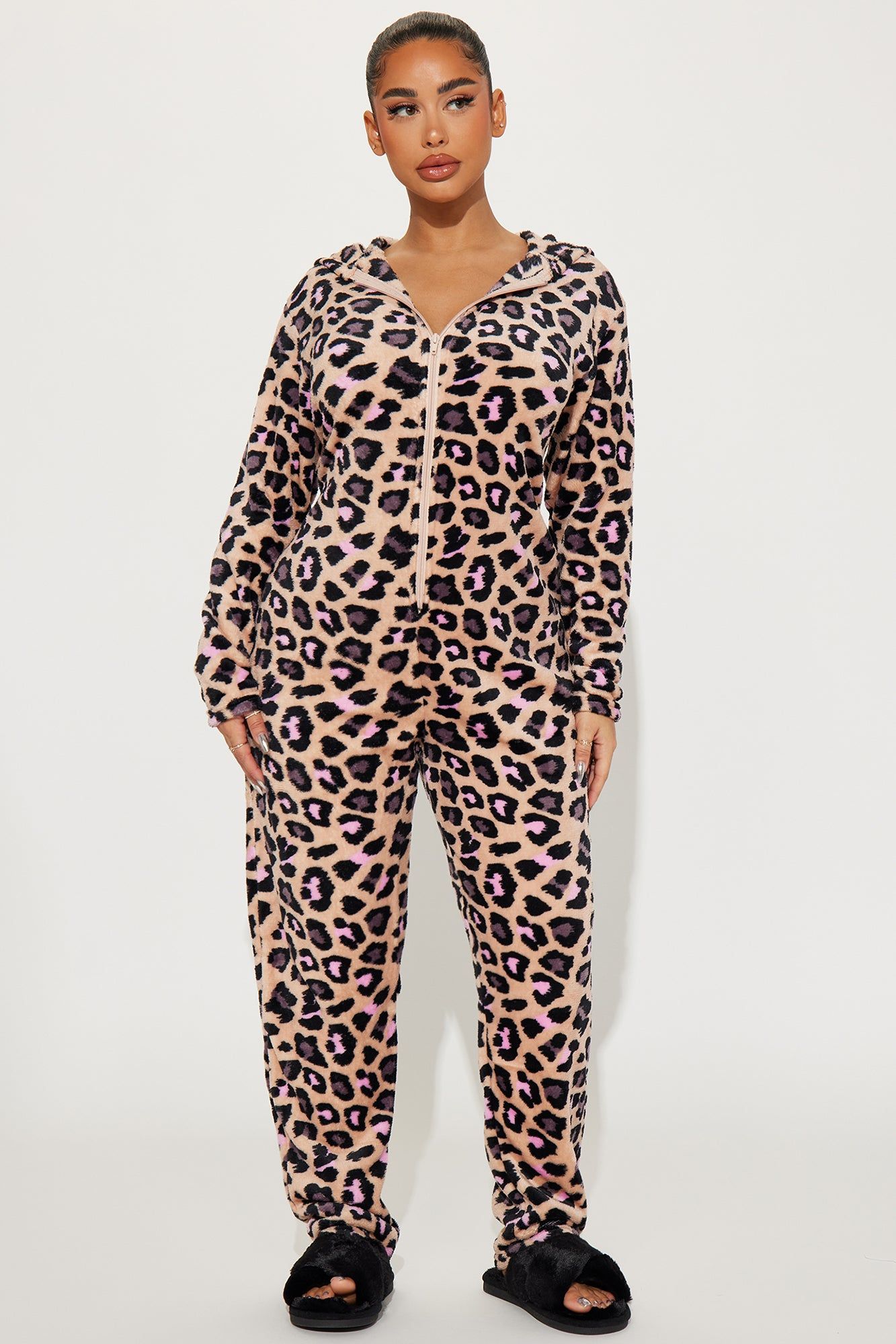 Wild Nights Plush Hoodie PJ Onesie - Leopard sold by Fashion Nova