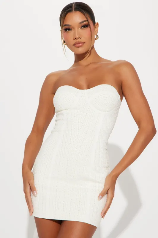 Pearl Embellished Mini Dress - Cream sold by Fashion Nova