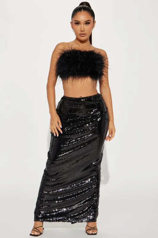 Star Of The Show Sequin Skirt Set - Black sold by Fashion Nova