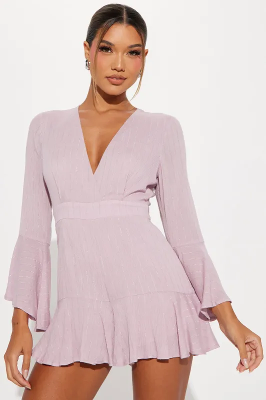 Ring A Bell Stripe Romper - Lavender sold by Fashion Nova