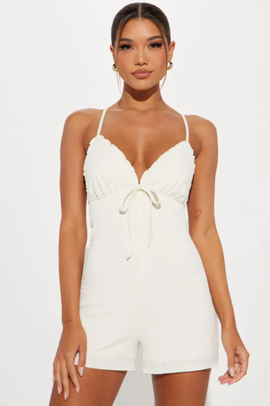 Averie Textured Romper - Cream sold by Fashion Nova