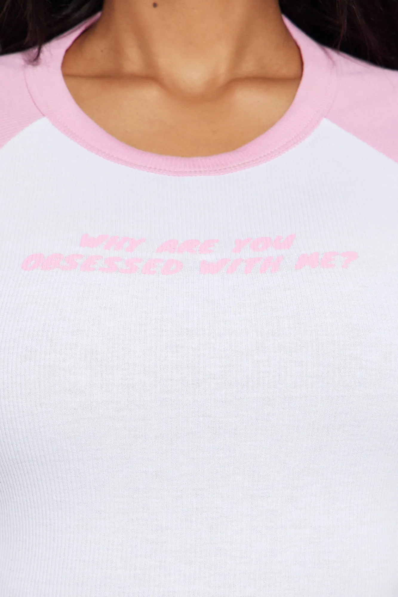 Why Are You So Obsessed Raglan Tee - Pink/combo sold by Fashion Nova product image thumbnail 3