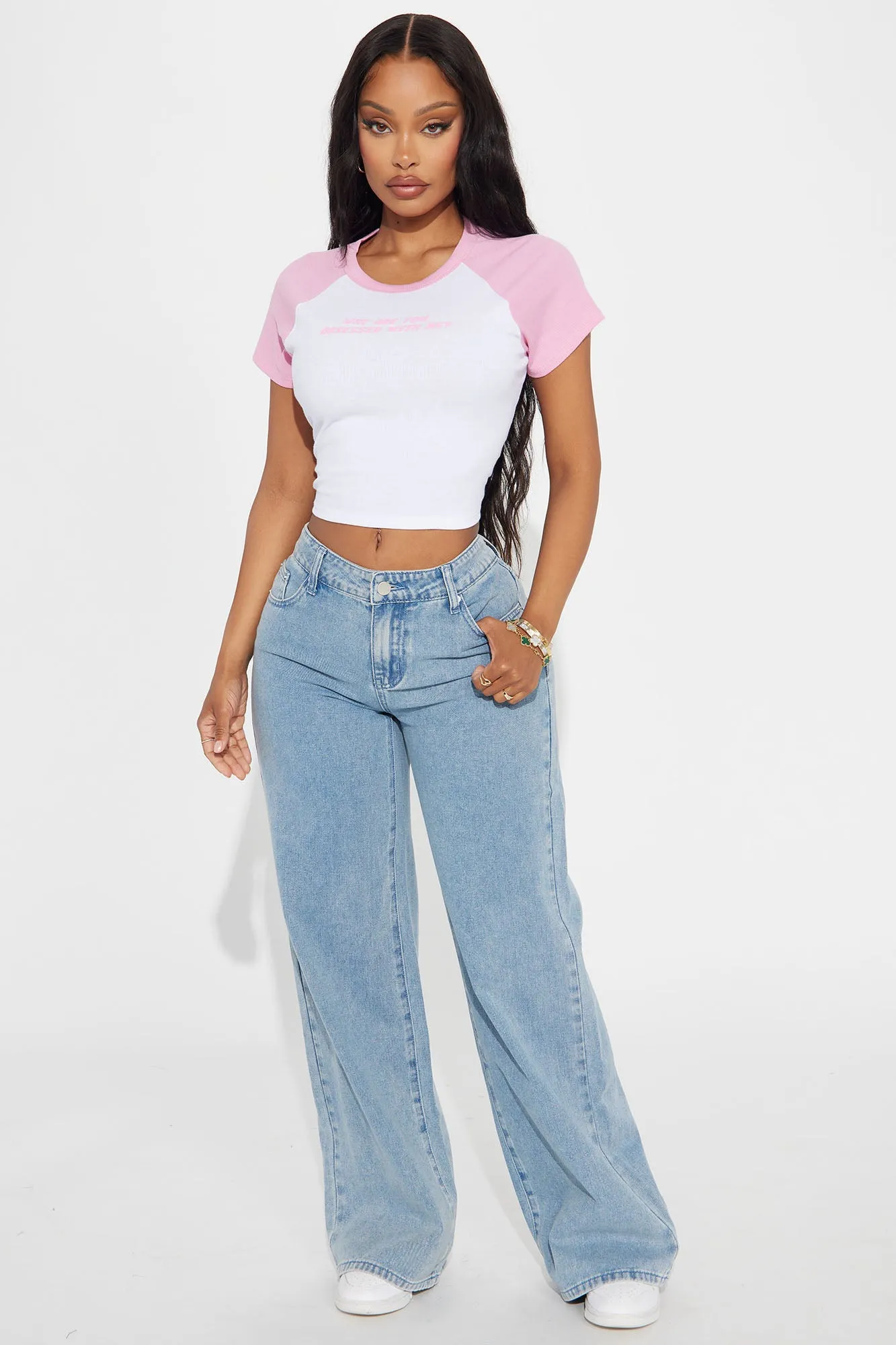 Why Are You So Obsessed Raglan Tee - Pink/combo sold by Fashion Nova product image thumbnail 2