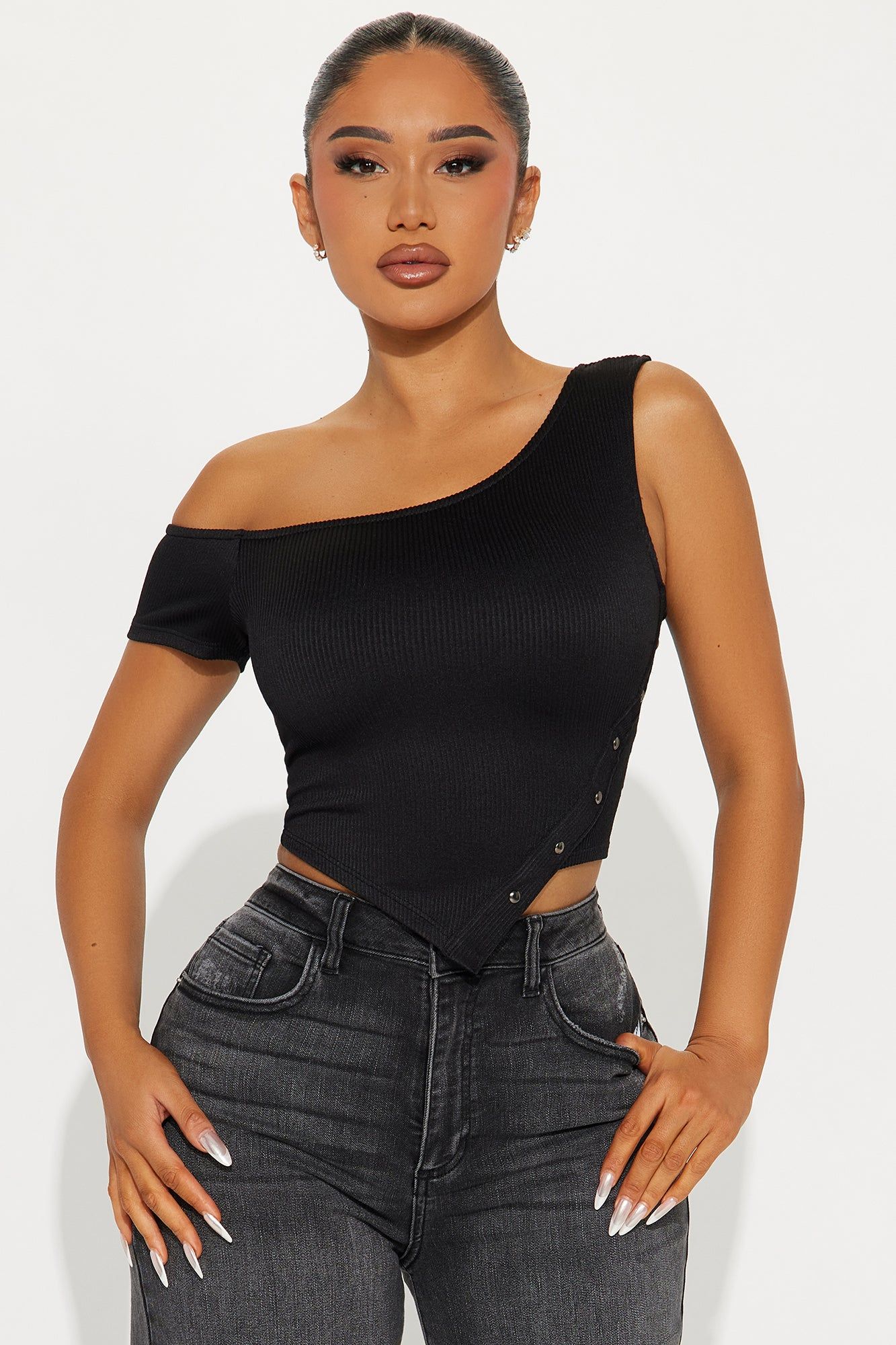 Nina One Shoulder Top - Black sold by Fashion Nova