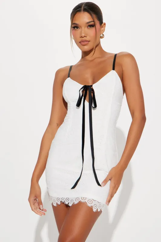Weekend in Paris Lace Mini Dress - White/Black sold by Fashion Nova