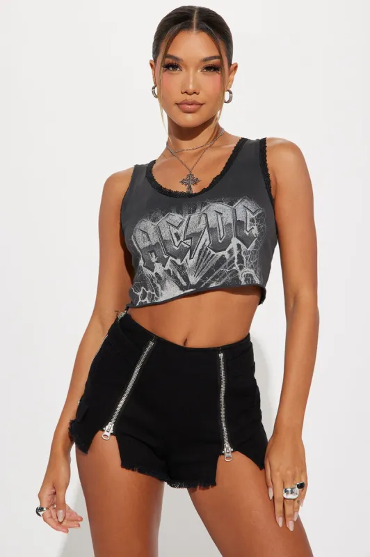 ACDC Lace Trim Tank Top - Charcoal sold by Fashion Nova