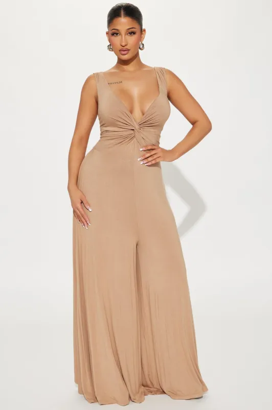 Don't Doubt Me Jumpsuit  - Taupe sold by Fashion Nova