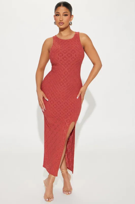 Elise Eyelet Midi Dress - Marsala made by Fashion Nova