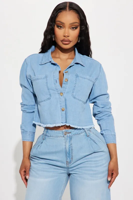 Chasing You Denim Shirt - Light Wash sold by Fashion Nova