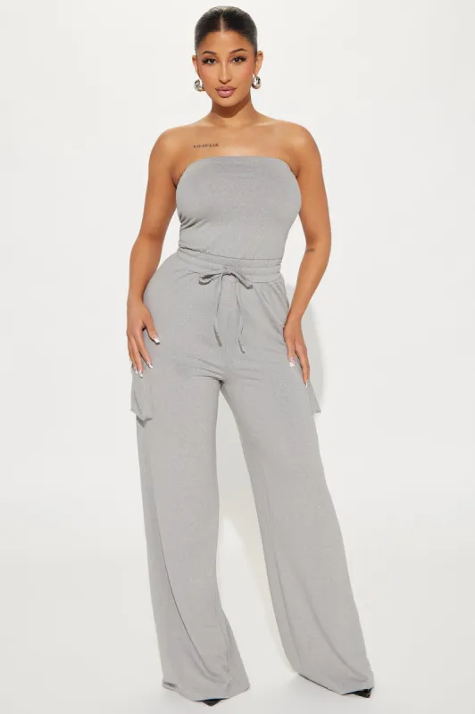 Alex Cargo Jumpsuit - Heather Grey sold by Fashion Nova