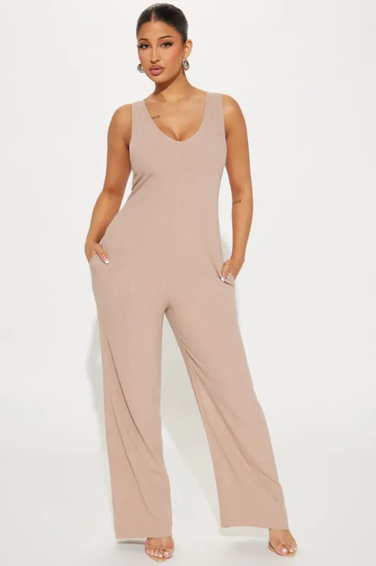 Won't Get Over You Jumpsuit  - Taupe sold by Fashion Nova