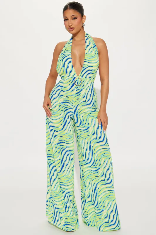 Wish You Were Here Jumpsuit - Green/combo sold by Fashion Nova