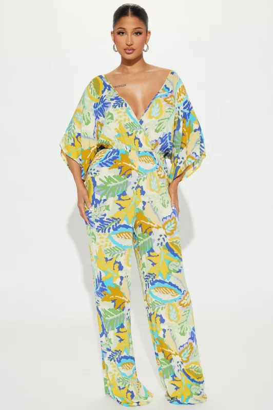 Sun Is Out Jumpsuit - Green/combo sold by Fashion Nova