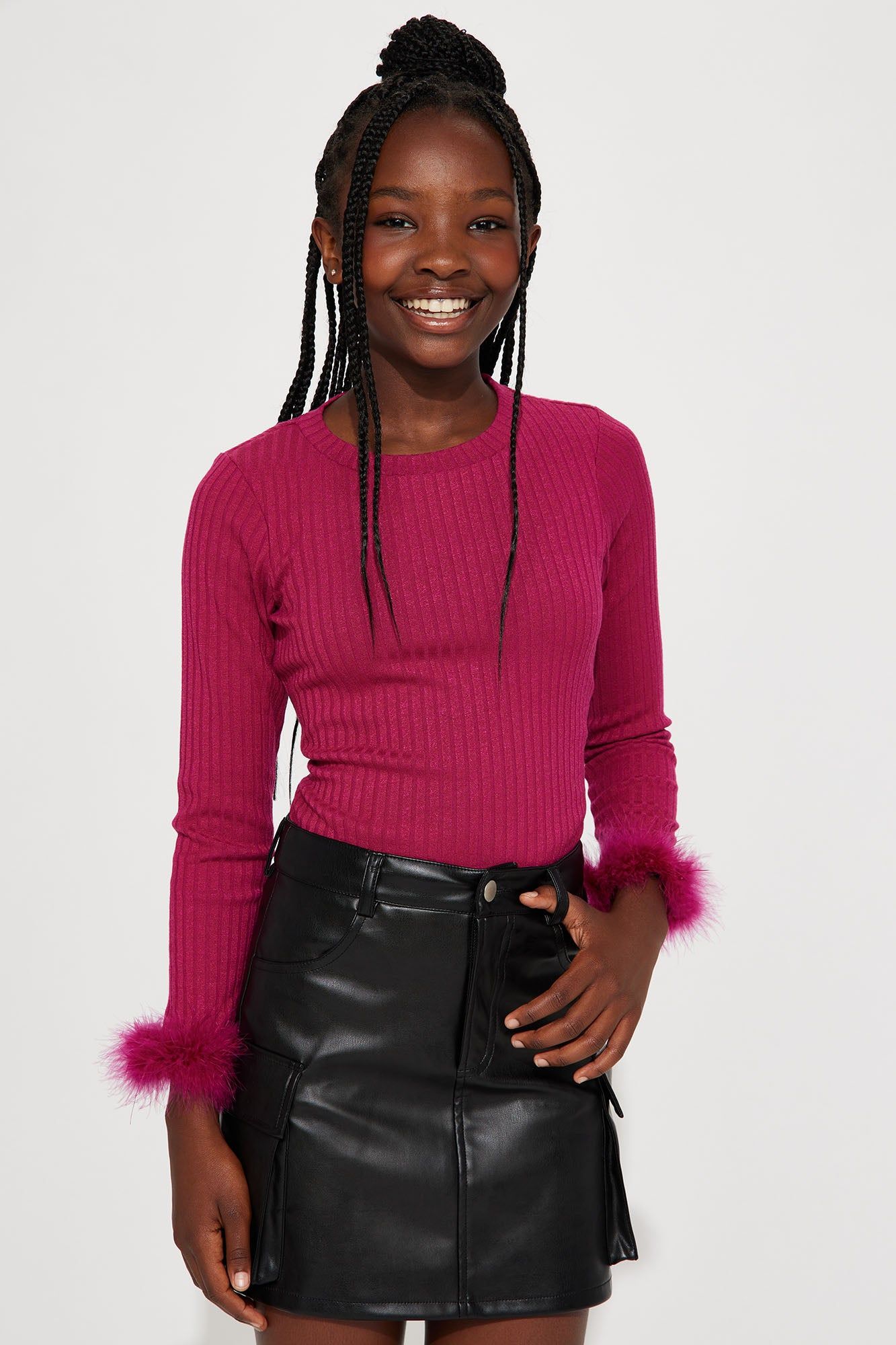 Mini Pardon My Fancy Long Sleeve Rib Knit Top - Magenta sold by Fashion Nova