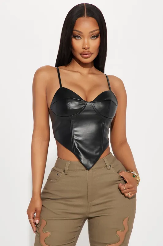 GNO Faux Leather Corset Top - Black sold by Fashion Nova