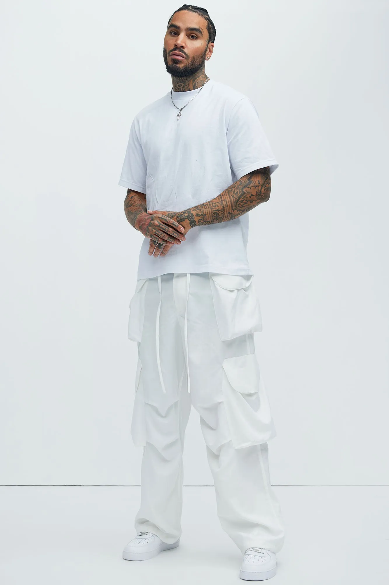 Angel Numbers Baggy Cargo Pants - White sold by Fashion Nova