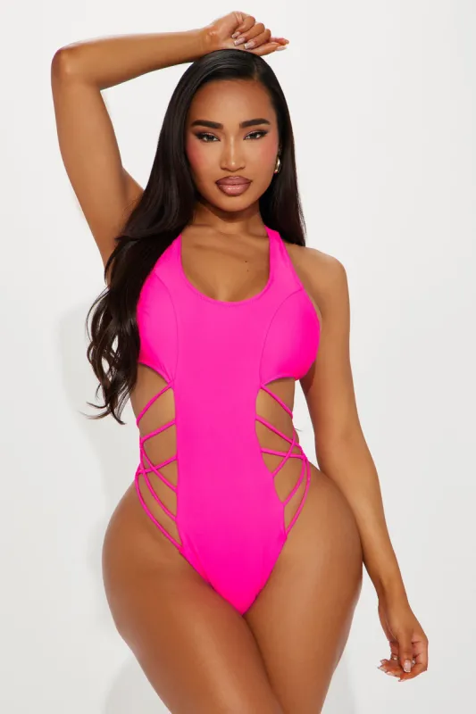 Summer Break Strappy Cutout 1 Piece Swimsuit - Hot Pink sold by Fashion Nova