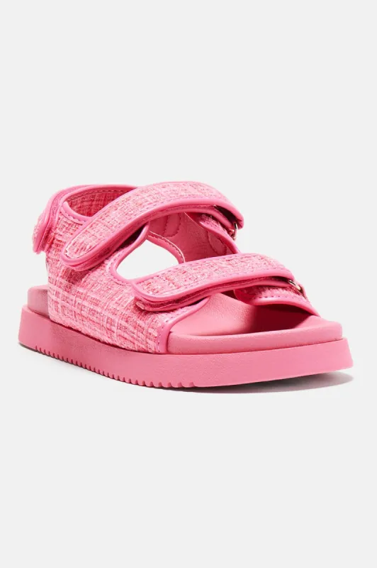 In The Mix Tweed Sandals - Pink sold by Fashion Nova