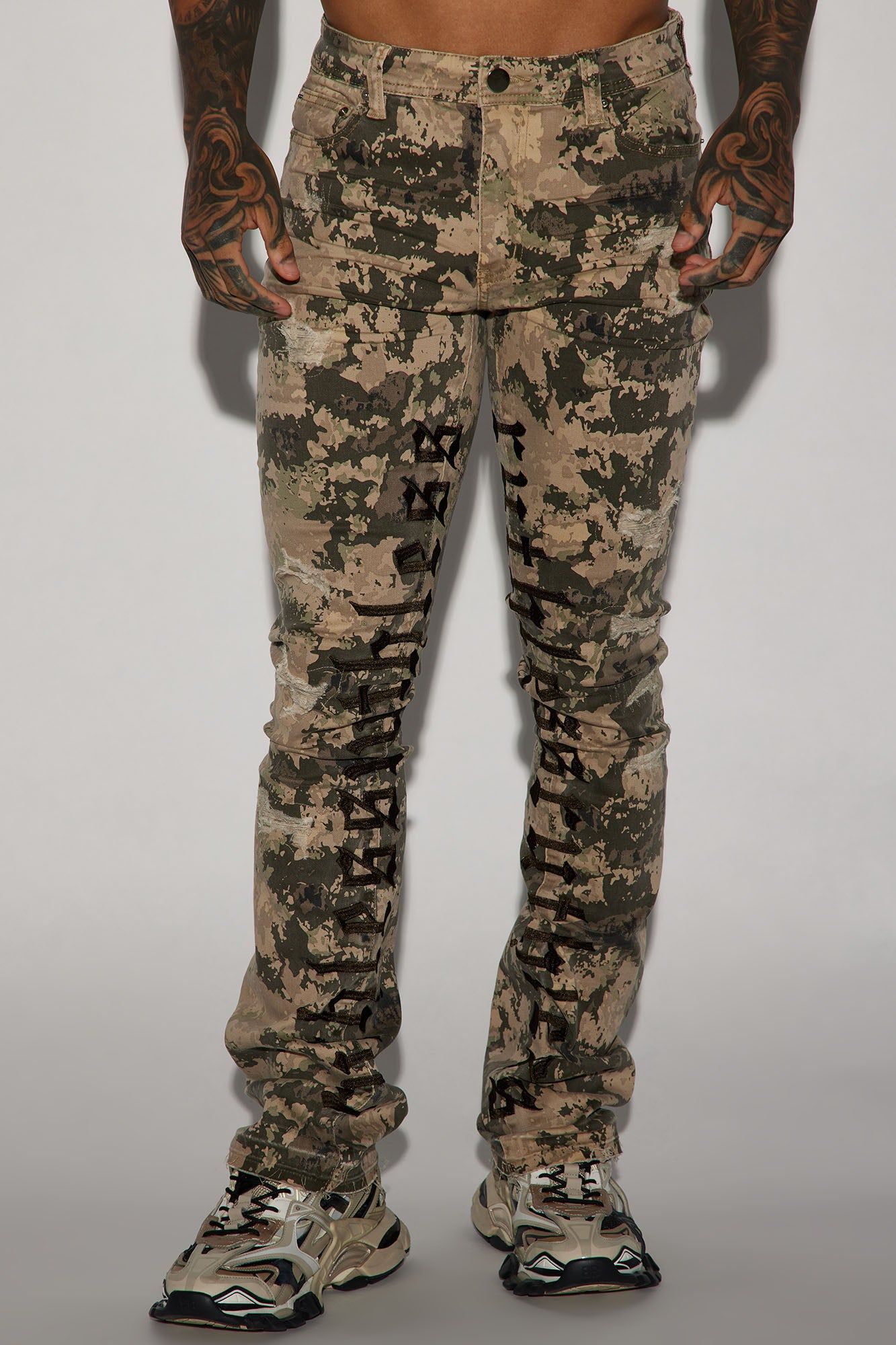 Ruthless Embroidered Stacked Skinny Flare Pants - Green/combo sold by Fashion Nova product image thumbnail 5