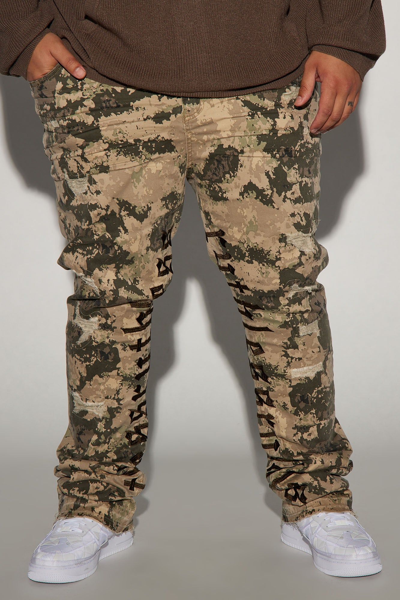 Ruthless Embroidered Stacked Skinny Flare Pants - Green/combo sold by Fashion Nova product image thumbnail 2