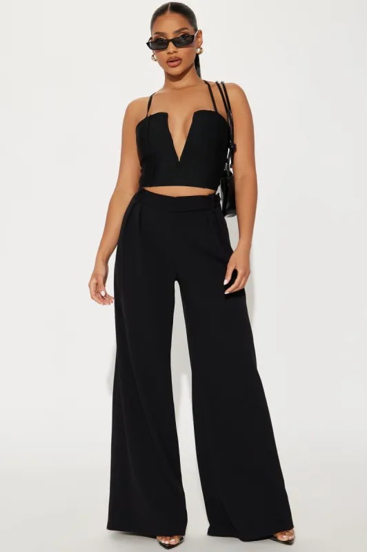 Down The Hall Wide Leg Trouser - Black sold by Fashion Nova