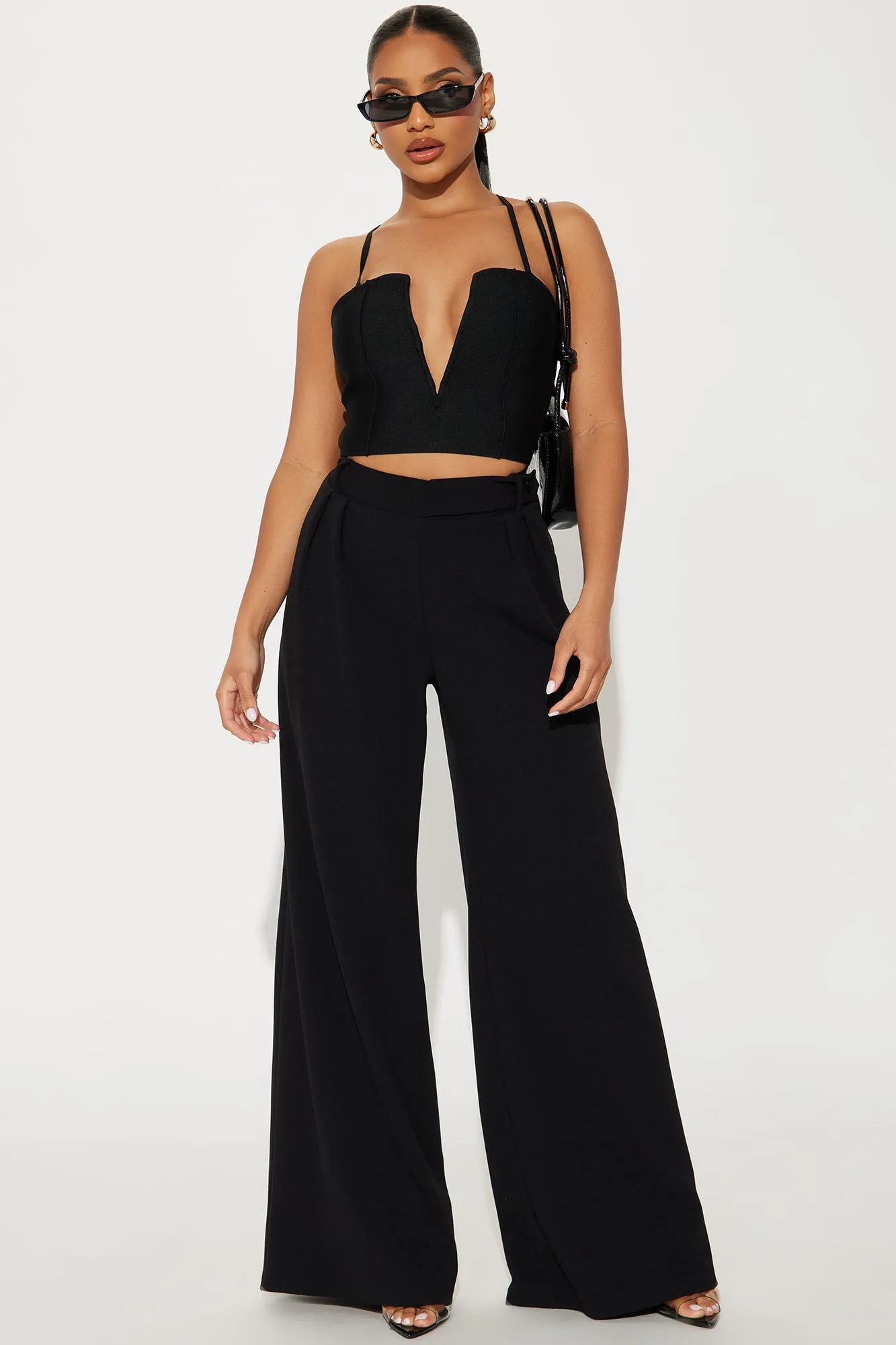 Down The Hall Wide Leg Trouser - Black sold by Fashion Nova