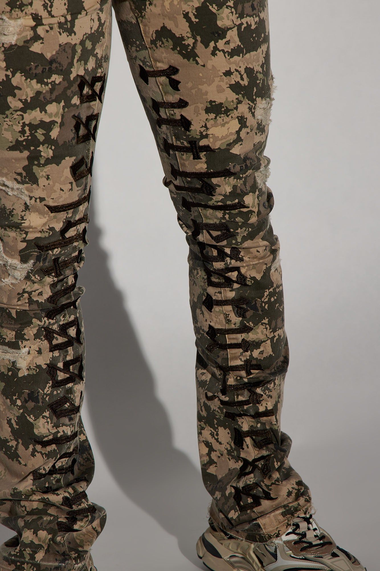 Ruthless Embroidered Stacked Skinny Flare Pants - Green/combo sold by Fashion Nova product image thumbnail 4