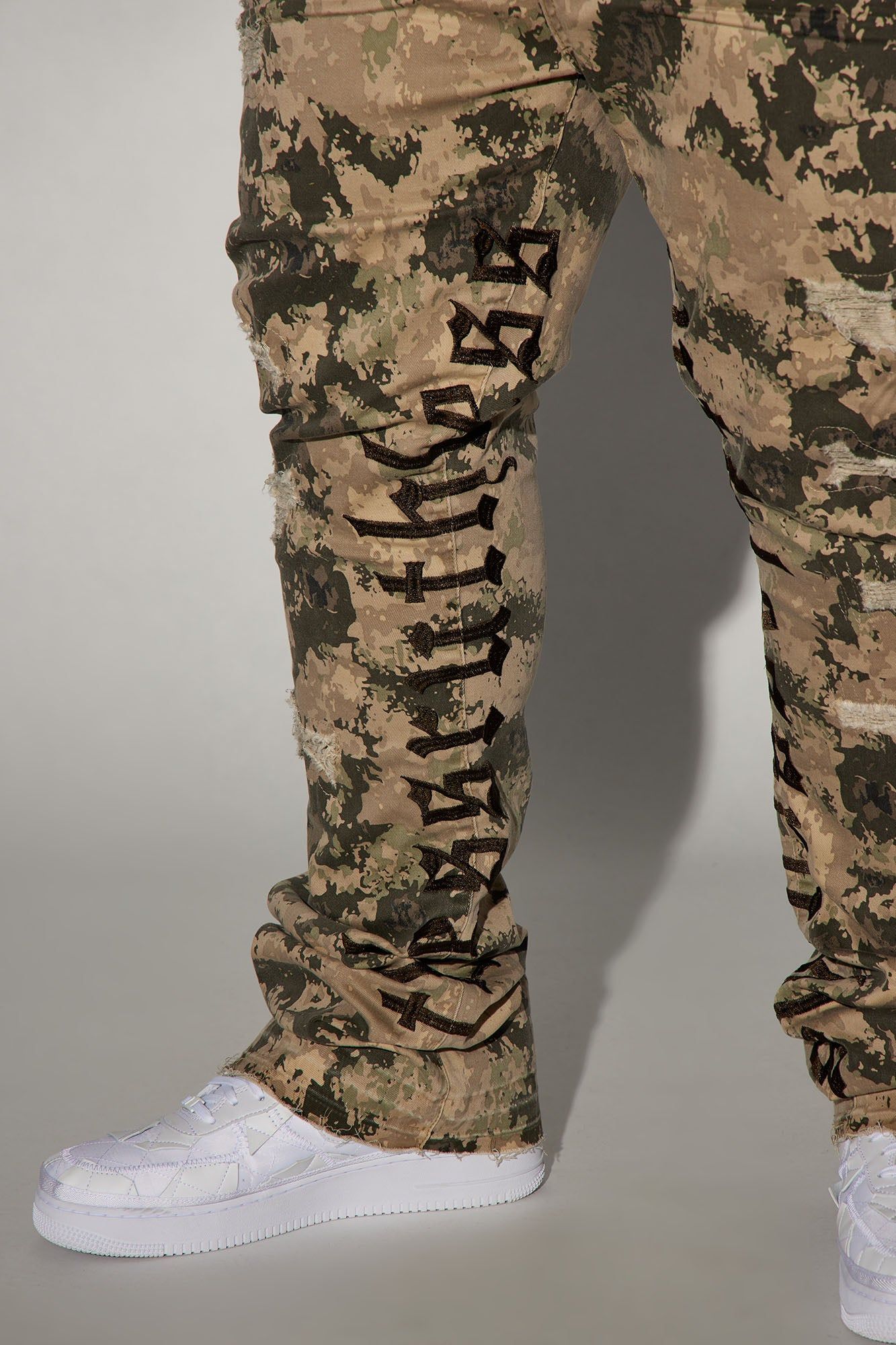 Ruthless Embroidered Stacked Skinny Flare Pants - Green/combo sold by Fashion Nova product image thumbnail 8