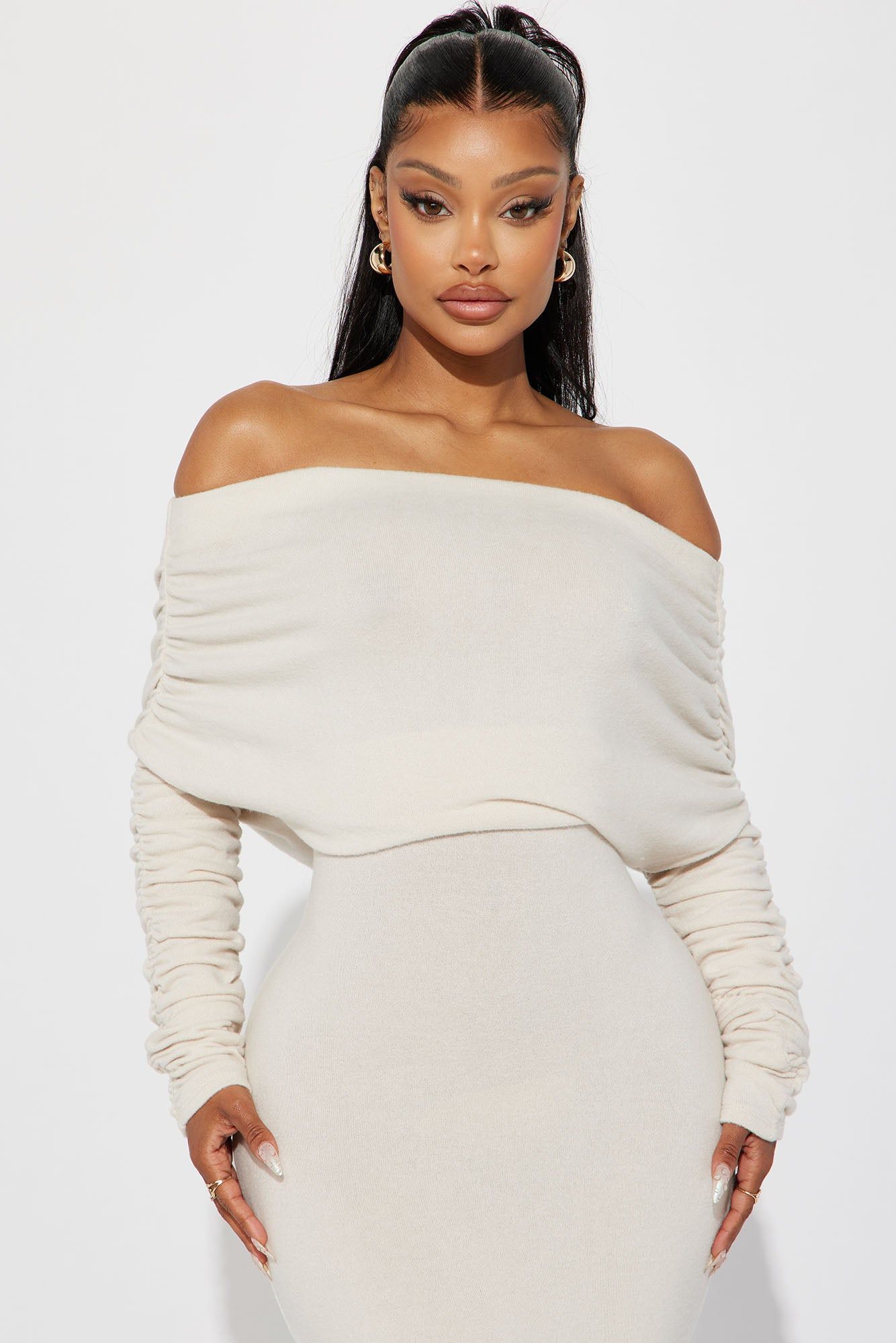 Yasmine Off Shoulder Sweater Maxi Dress - Cream sold by Fashion Nova product image thumbnail 2