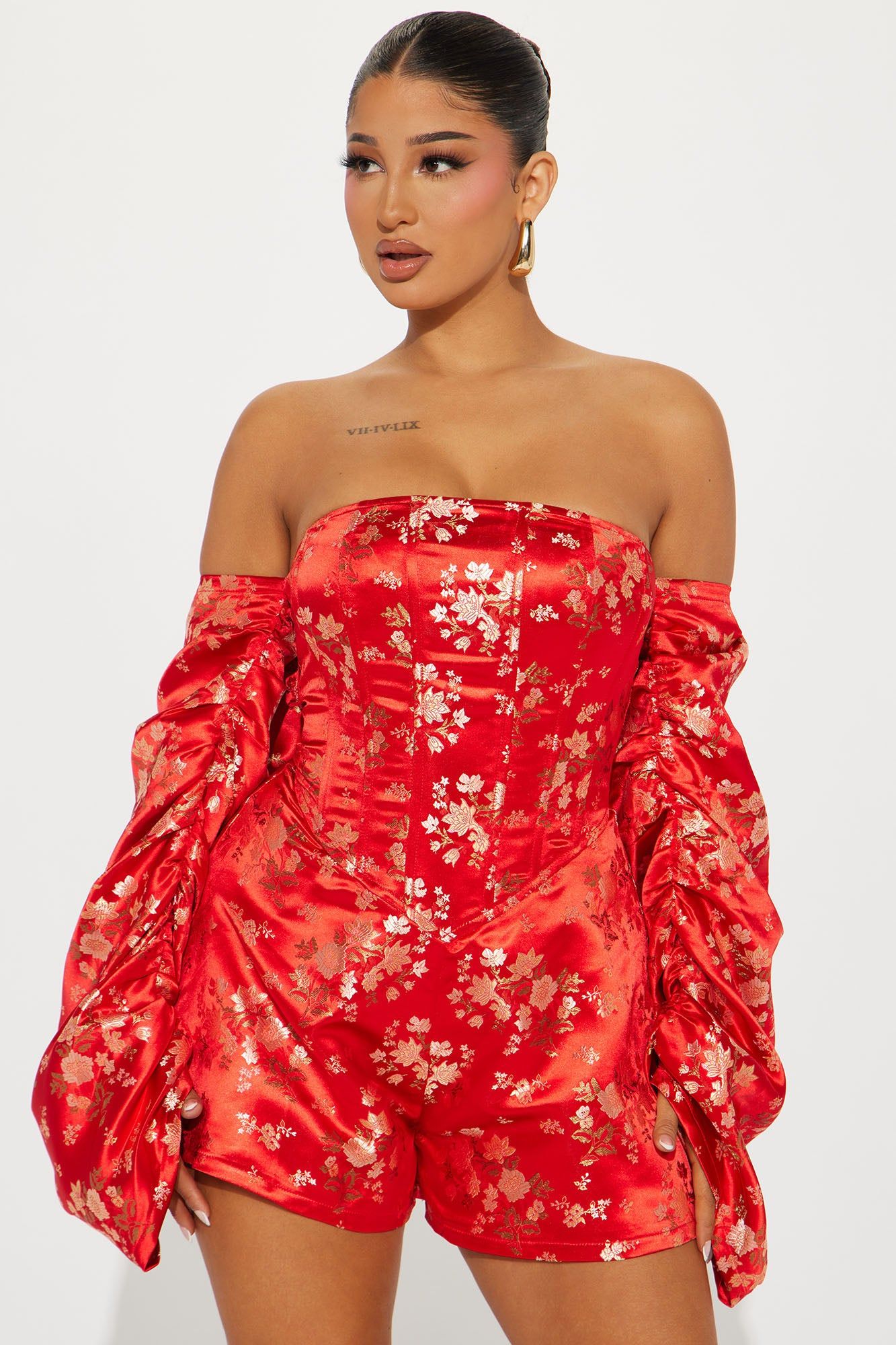 Fine Arts Satin Romper - Red/combo sold by Fashion Nova product image thumbnail 2