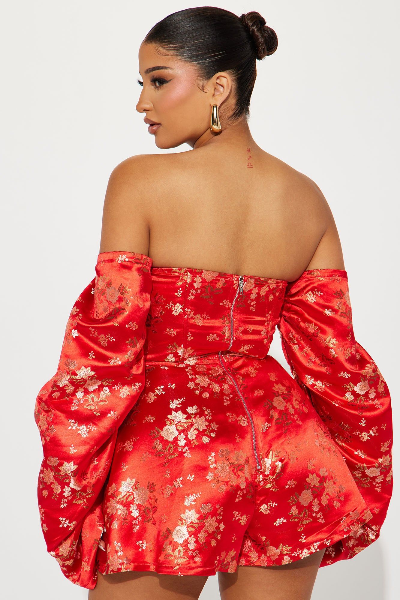 Fine Arts Satin Romper - Red/combo sold by Fashion Nova product image thumbnail 3