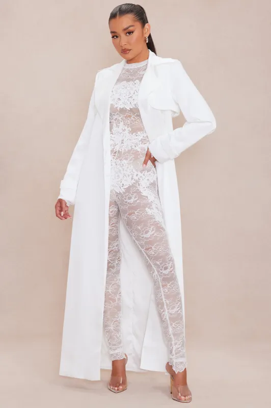 Dominique 2 Piece Jumpsuit And Trench Coat Set - White sold by Fashion Nova