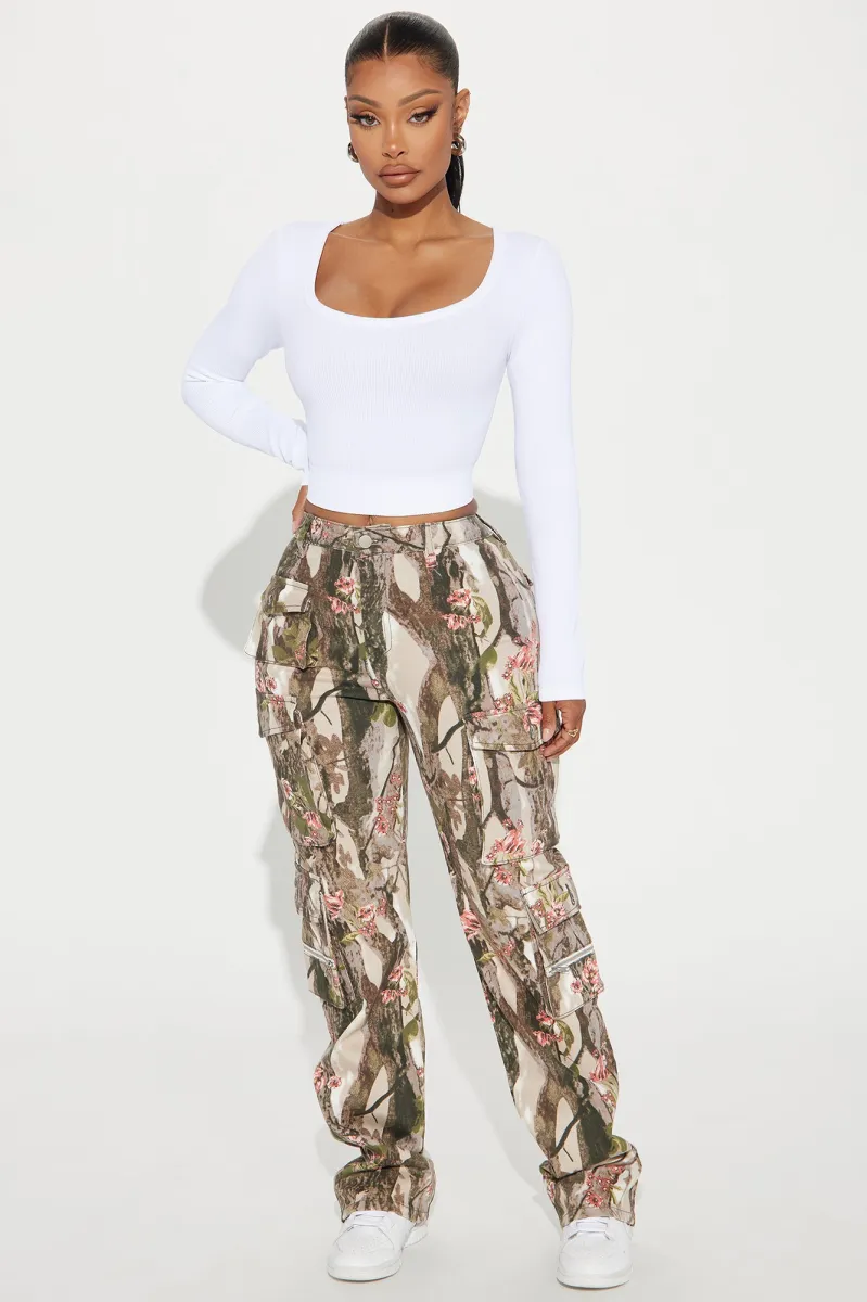 【KOOLOSET】Flower Camo Cargo Pants By A Long Shot Floral Camo Stretch Cargo Jeans - Taupe/combo