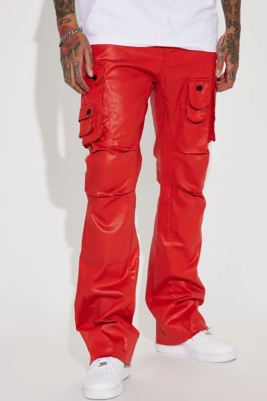 Top Off Slim Stacked Flare Cargo Pants - Red sold by Fashion Nova