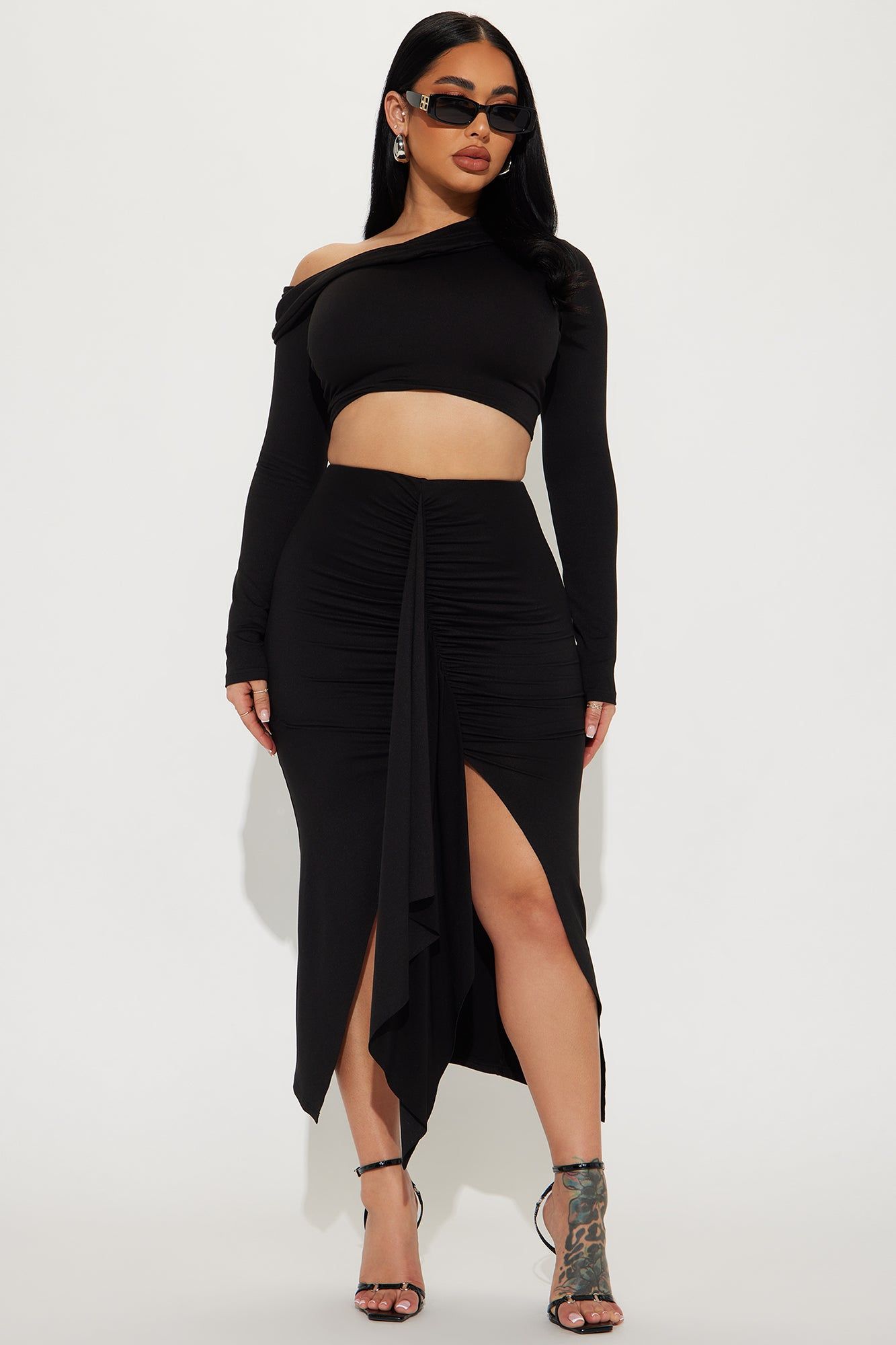 Jenna Off Shoulder Skirt Set - Black sold by Fashion Nova