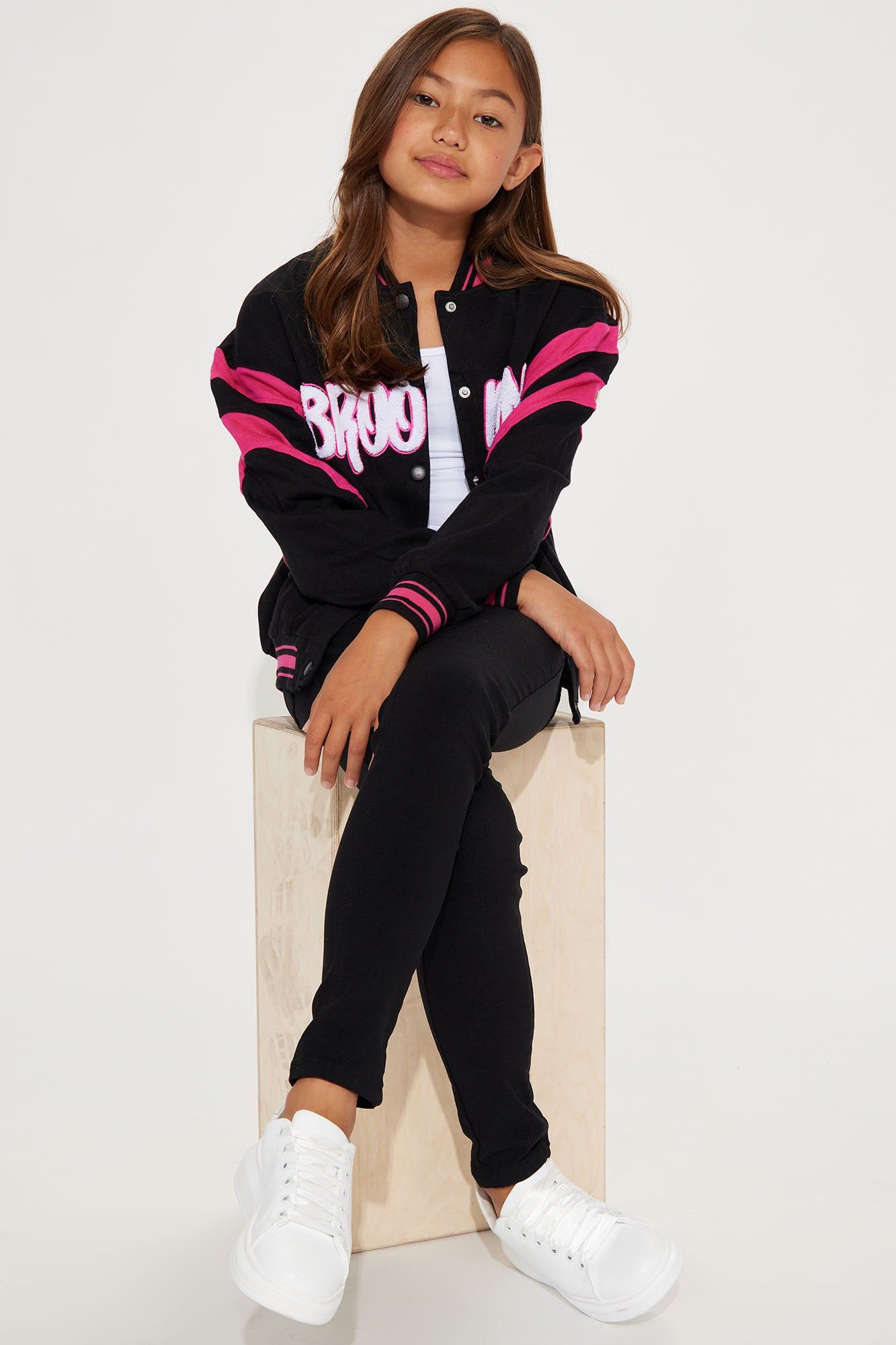 Mini Brooklyn Button Front Varsity Jacket - Black/combo sold by Fashion Nova product image thumbnail 4