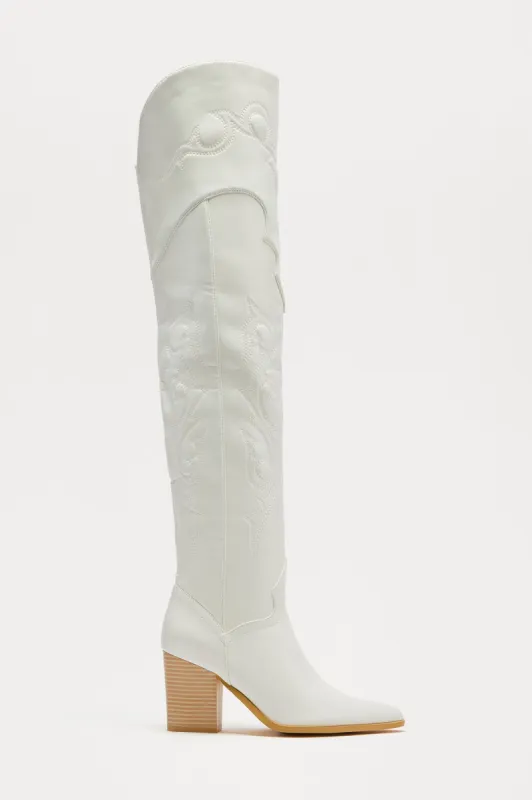 Texas Charm Thigh High Boots - White sold by Fashion Nova