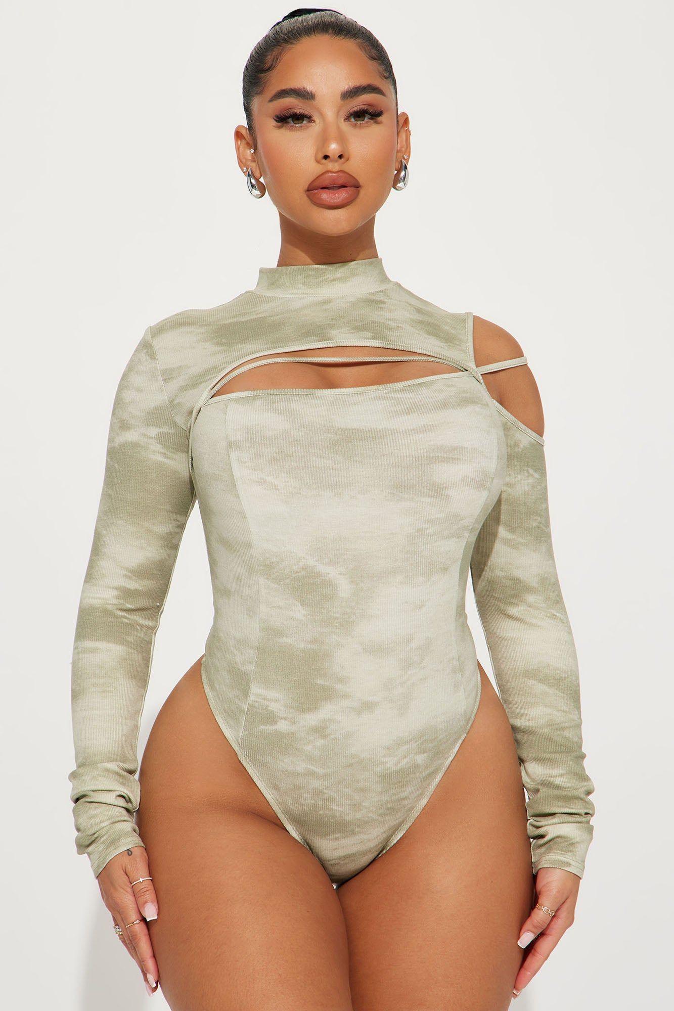 Call It What It Is Bodysuit - Olive/combo sold by Fashion Nova