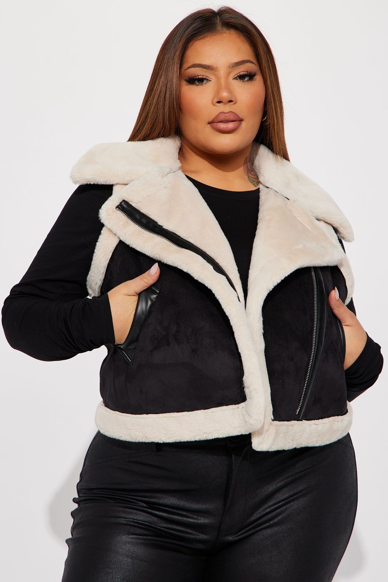 Cold Night Out Shearling Vest - Black sold by Fashion Nova product image thumbnail 4