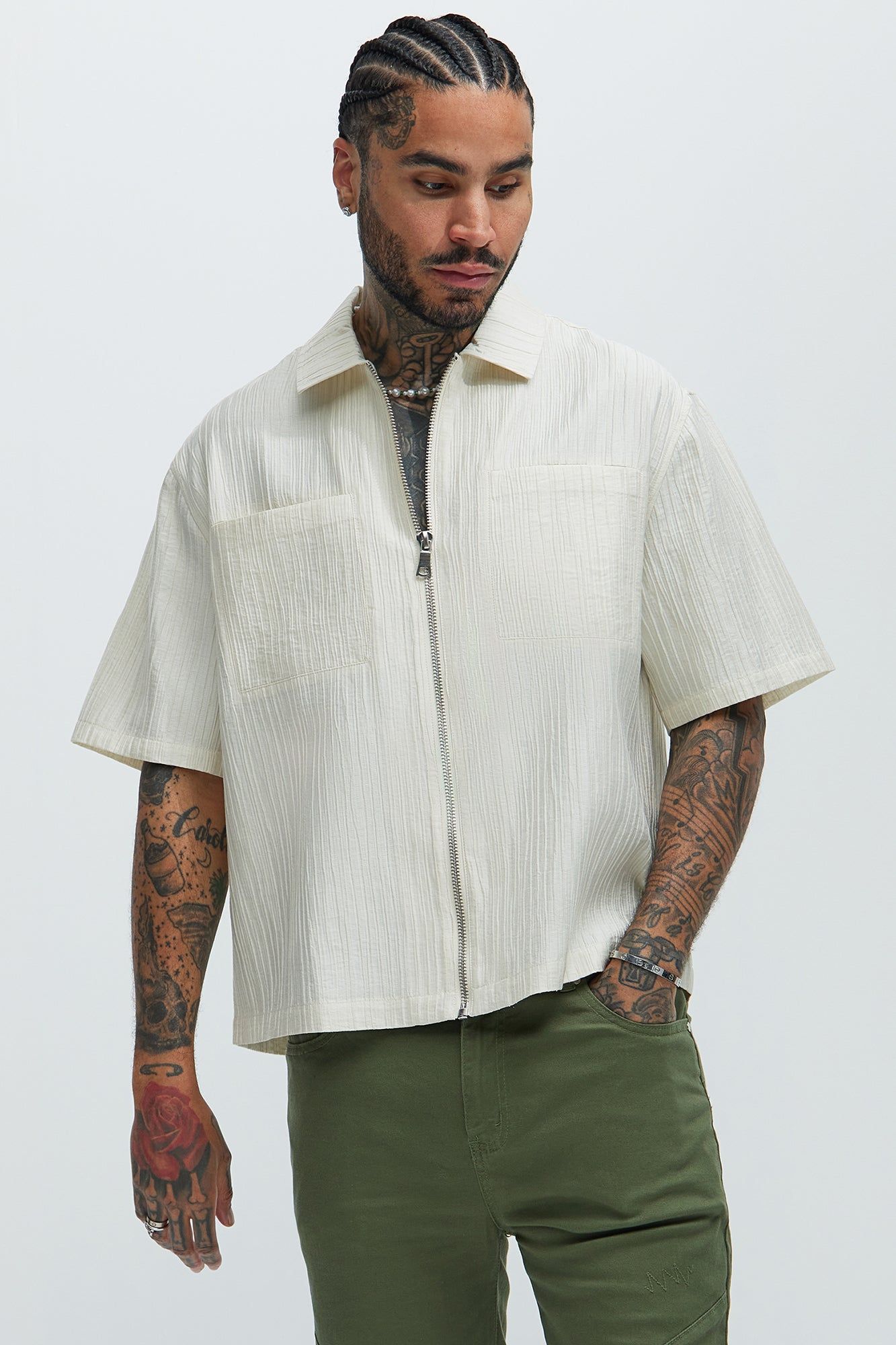 Niles Textured Shirt - Cream sold by Fashion Nova
