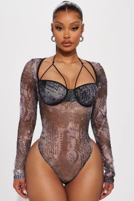 Doing My Thing Mesh Bodysuit - Black/combo sold by Fashion Nova