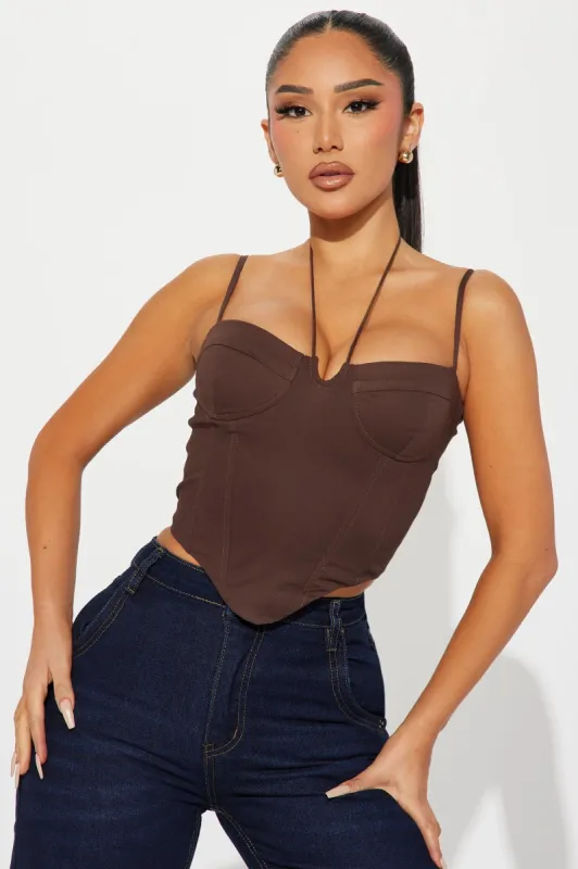 What's The Plan Corset Top - Chocolate sold by Fashion Nova