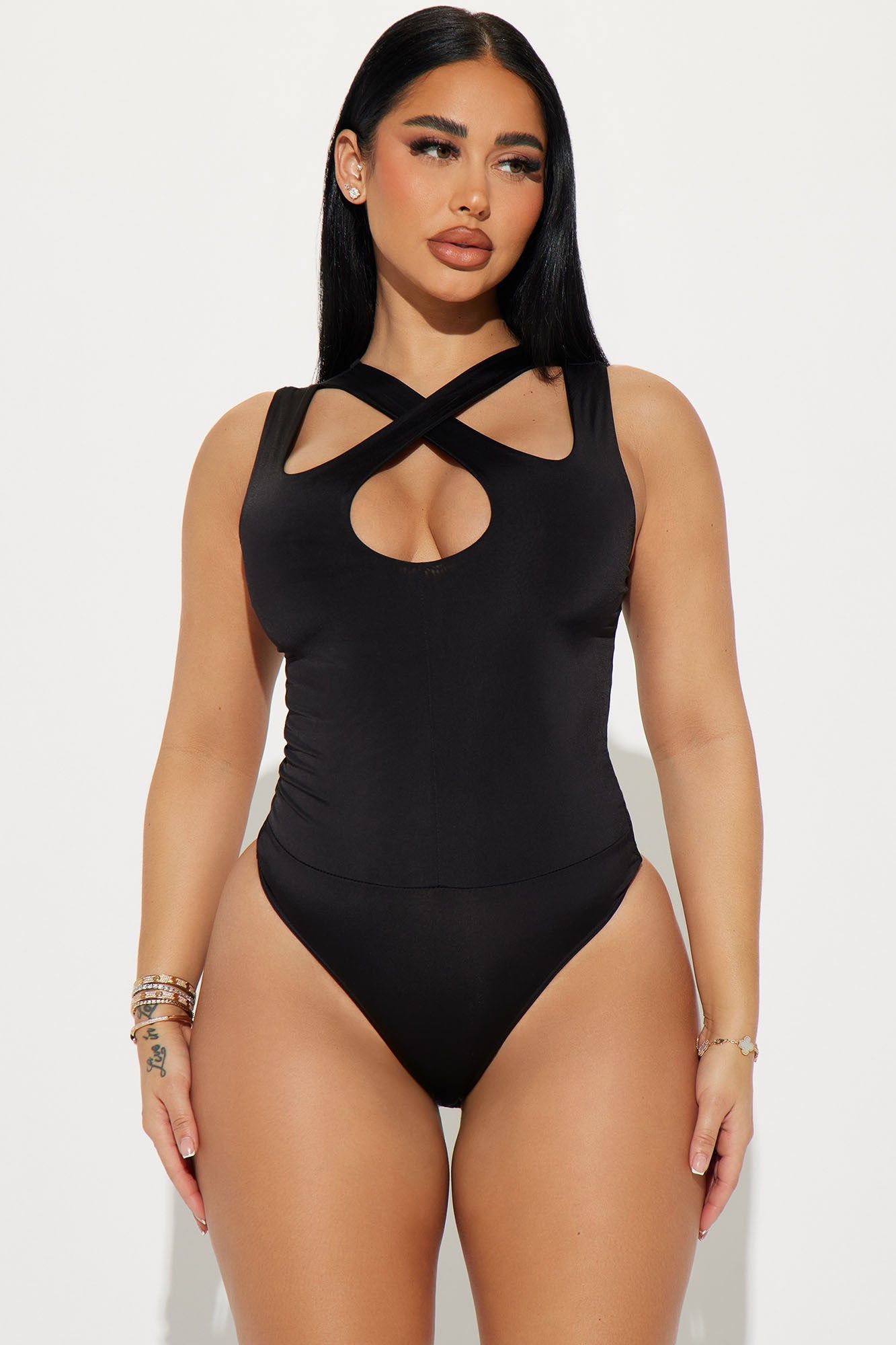 Hard To Catch Cut Out Bodysuit - Black sold by Fashion Nova